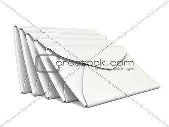 Stack of white, blank envelopes. 3D