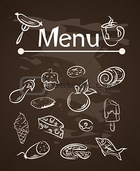vector food menu elements on chalk board set