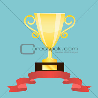 Winner trophy cup with red ribbon