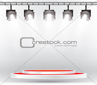 Stage Illumination Effects with Spotlights and Podium. Vector Il
