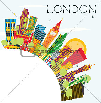 Abstract London Skyline with Color Buildings and Copy Space.