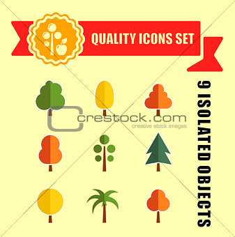 tree set nine icons with red tape