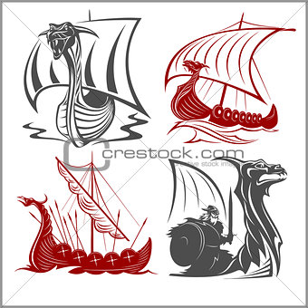Vikings Ships - vector set on white background