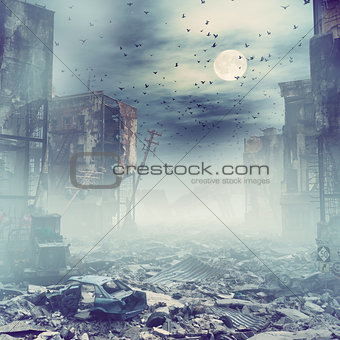 night destroyed city