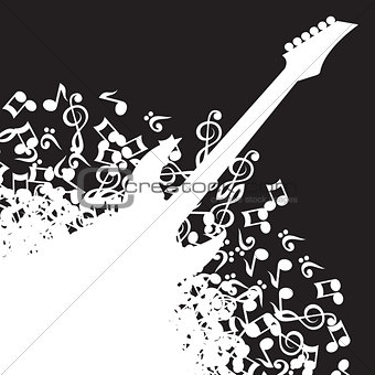 Abstract black background with guitar and notes