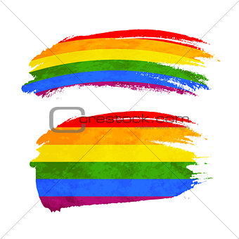 Grunge brush stroke with rainbow flag, LGBT community sign on white