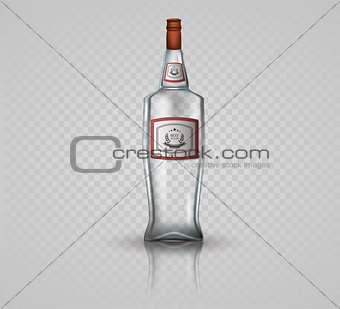 Glass vodka bottle with screw cap.
