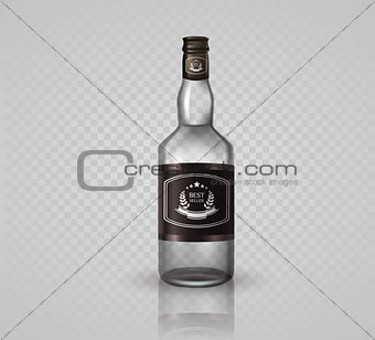 Glass brandy  bottle with screw cap, isolated on white background.