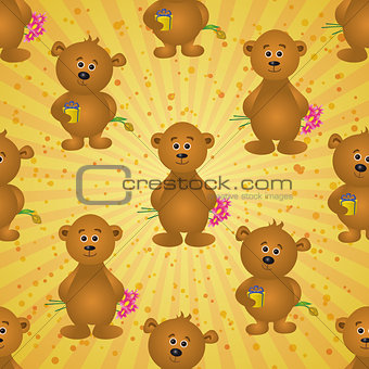 Seamless pattern, teddy bears and gifts