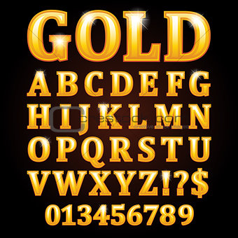 Gold vector letters isolated on black background
