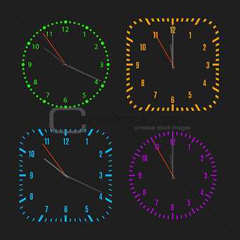 Square and round dials with arrows, vector illustration.