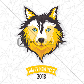 New Year greeting card with stylized dog. 2018 year