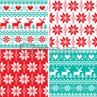 Winter pattern set, Christmas seamless design collection, ugly Xmas jumper style
