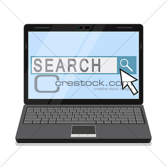 Notebook with search field on the screen.
