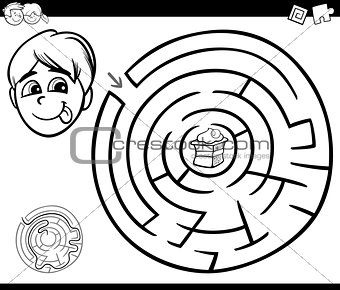 maze with boy and cake for coloring