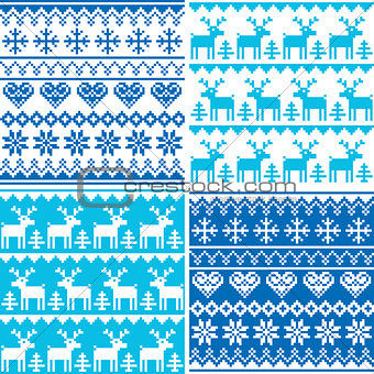 Winter pattern cross stitch collection, Winter seamless design set, ugly Xmas jumper style