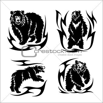 Wild bears ina tribal style isolated on white