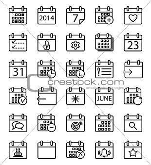 Calendar stroke icons set.