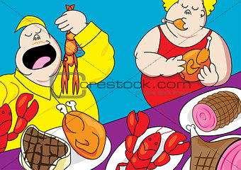 funny buffet party pig out cartoon