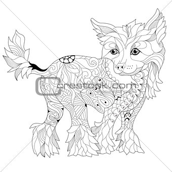 Zentangle stylized dog. Hand Drawn lace vector illustration