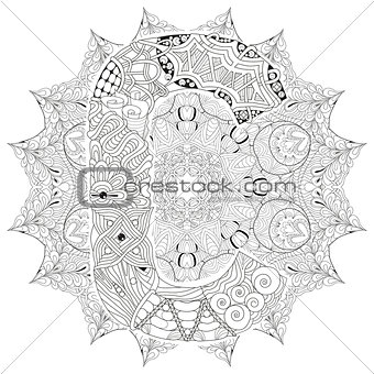 Mandala with letter C for coloring. Vector decorative zentangle