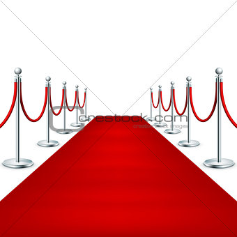 Realistic Red carpet between rope barriers. EPS 10
