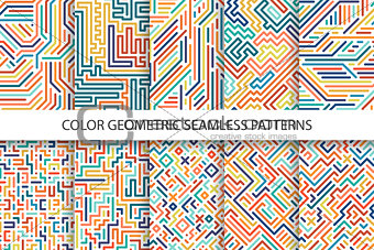 Colorful striped seamless vector patterns - digital multicolor design.