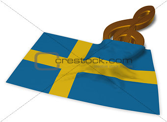 clef symbol and flag of sweden - 3d rendering