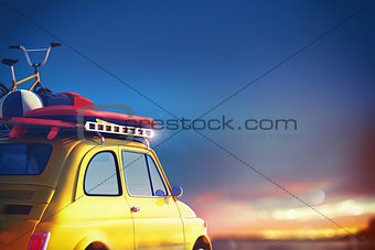 Car on the road ready for summer holiday. 3D Rendering