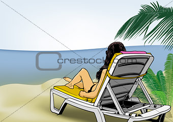 Woman Lying on Beach Lounger