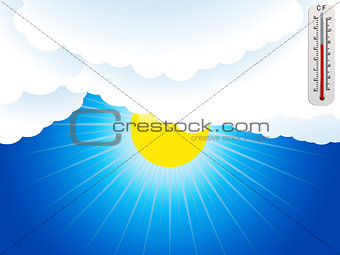 Sun clouds and thermometer background