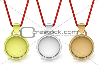 Three simple medals, gold, silver and bronze