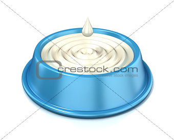 Blue cat bowl with milk, 3D