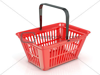 Red shopping basket, side view. 3D