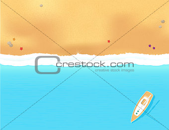 sailing yacht and sea beach with sand and waves