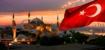 Flag and Ayasofya in Istanbul