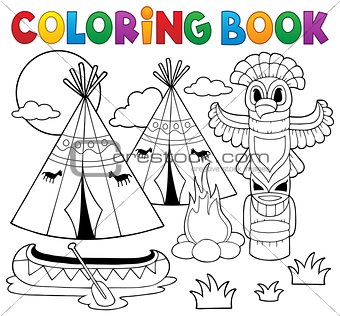 Coloring book Native American campsite