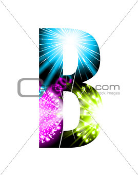 Sparkler firework letter isolated on white background. Vector design light effect alphabet. Letter B