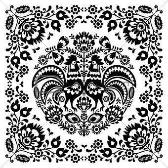 Polish floral folk art square pattern with rooster