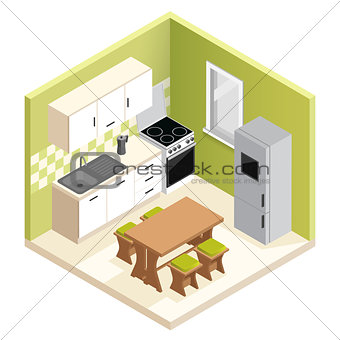 Miniature apartment kitchen vector illustration