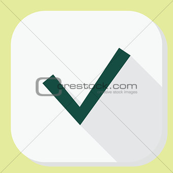 Check tick icon with long shadow. Application interface information and notification design. Vector illustration. Flat style.