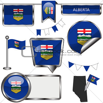 Glossy icons with flag of province Alberta