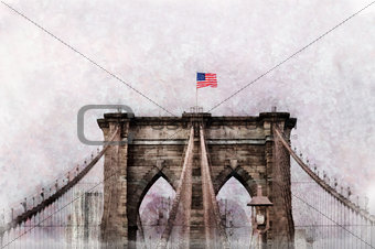 American flag Brooklyn Bridge in New York Artistic photo