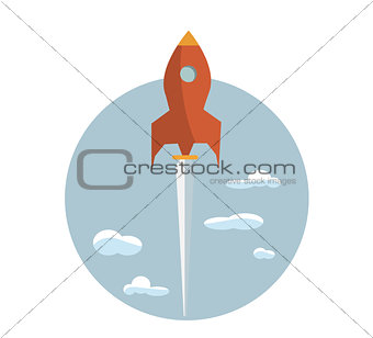 Start up new business project with rocket and clouds image, vector illustration