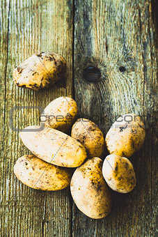 Potatoes on wood