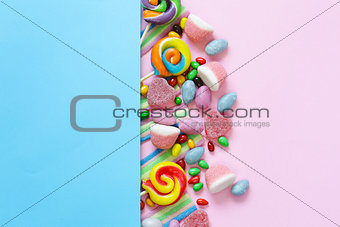 Sweet multicolored dragées candy and jelly sweets