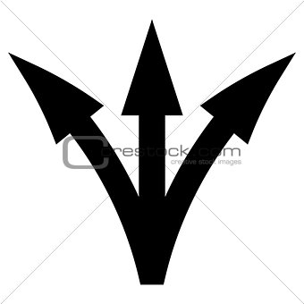 Three way direction arrow the black color icon .