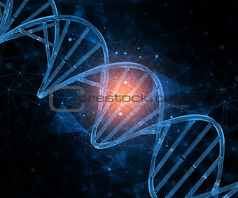 3D medical background with connecting dots and DNA strands