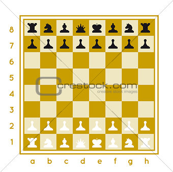 Chess set vector illustration on white background with a chessboard