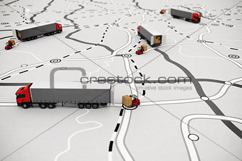 Loading and unloading goods on a map. 3D Rendering